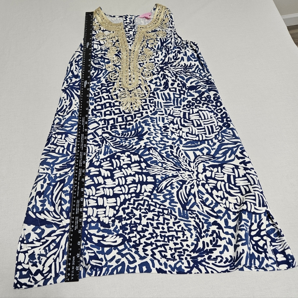 Lilly Pulitzer Carlotta Midi Shift Dress Rayon Stretch Boho Cottagecore Blue M - Picture 12 of 16